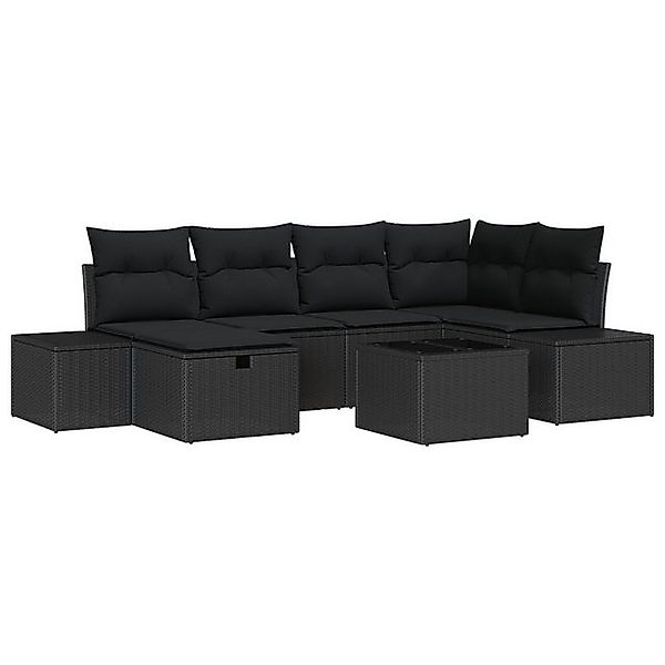vidaXL Loungesofa 7-teiliges Garten-Sofa-Set mit Kissen Schwarz Poly-Rattan günstig online kaufen