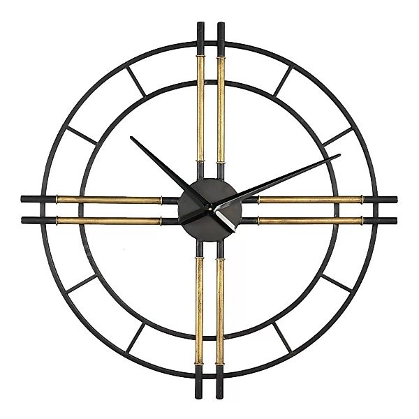 XXL Wanduhr Uhr Industrial-Design Rund Metall Schwarz Gold günstig online kaufen