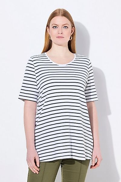 Ulla Popken T-Shirt Ringelshirt A-Linie Rundhals Halbarm Pima Cotton günstig online kaufen