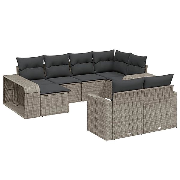 vidaXL 10-Tlg Garten-Sofagarnitur mit Kissen Grau Poly Rattan 3228900 günstig online kaufen