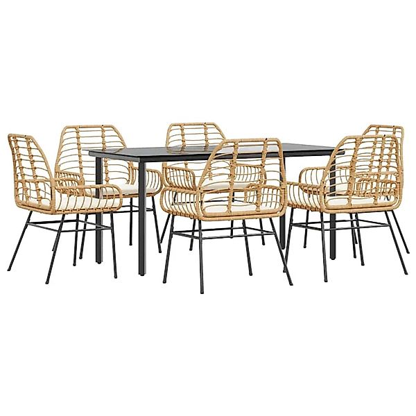 vidaXL 7-Tlg Garten-Essgruppe mit Kissen Braun Poly Rattan Glas 3334559 günstig online kaufen