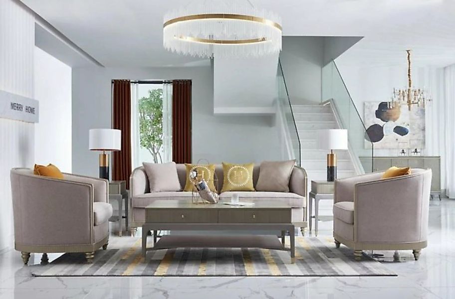 JVmoebel Sofa Luxus Beige Sofagarnitur Wohnzimmer Sofa 3+1+1 Set Couch, Mad günstig online kaufen