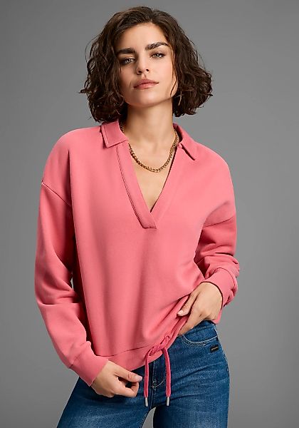 Laura Scott Sweatshirt Weiche Baumwollmischung mit V-Ausschnitt und Kordel günstig online kaufen