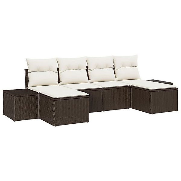 vidaXL Loungesofa 6-tlg. Garten-Sofagarnitur mit Kissen Braun Poly Rattan, günstig online kaufen