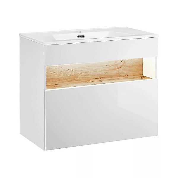 Waschtischunterschrank mit Keramik-Waschtisch inkl LED BERMUDA-56 in Weiß-H günstig online kaufen