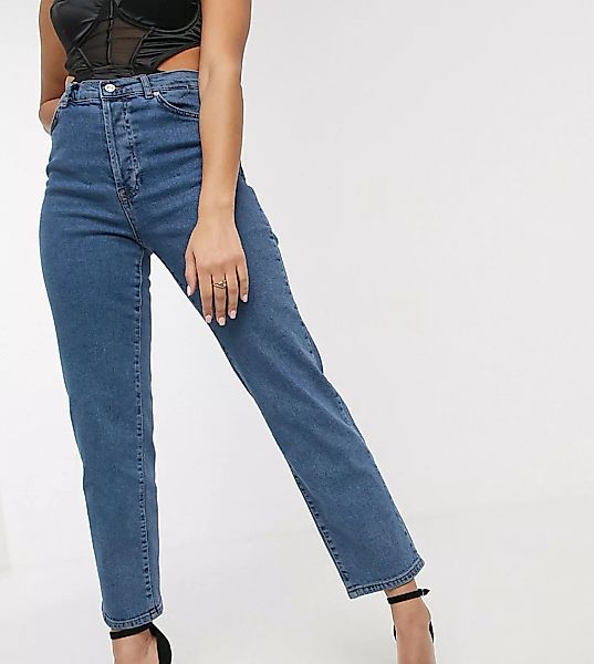 NA-KD – Gerade geschnittene Jeans in Mittelblau mit hohem Bund günstig online kaufen