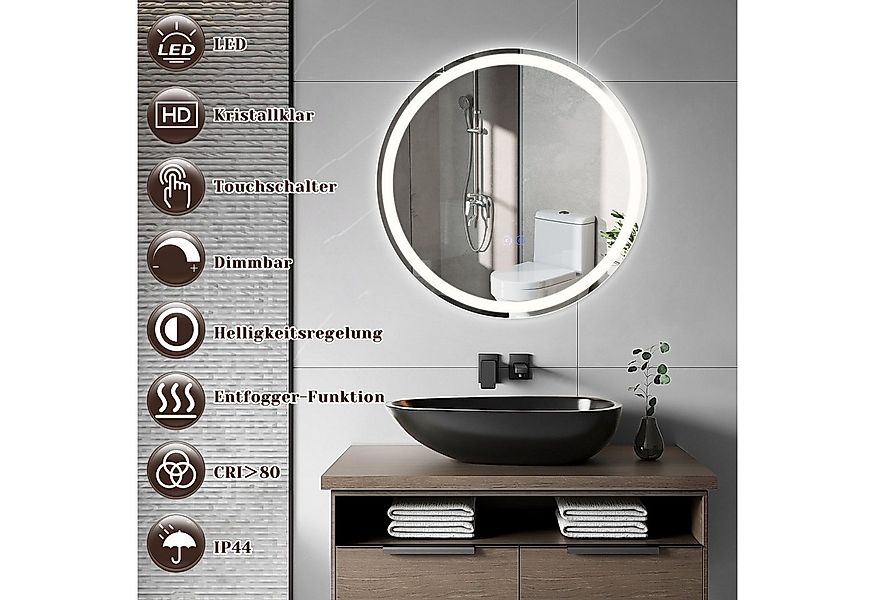 Nettlife Badspiegel Modern 50 cm Rund Beleuchteter Badezimmerspiegel mit To günstig online kaufen