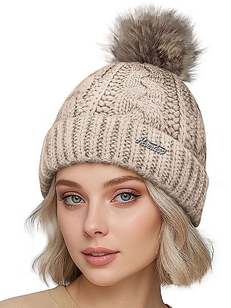 Neverless Bommelmütze Damen Strick-Mütze gefüttert Fell-Bommel Kunstfell Wi günstig online kaufen