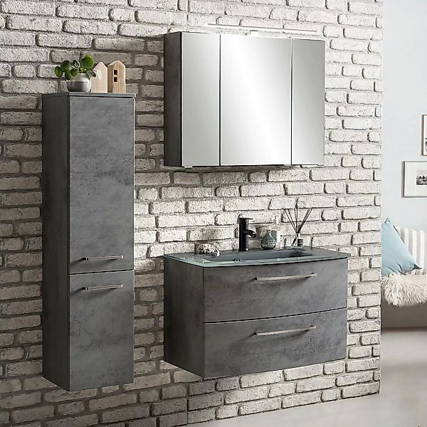 Badezimmer Möbelset TRONDHEIM-03 3-teilig, Oxid Stone, inkl. 3D Spiegelschr günstig online kaufen