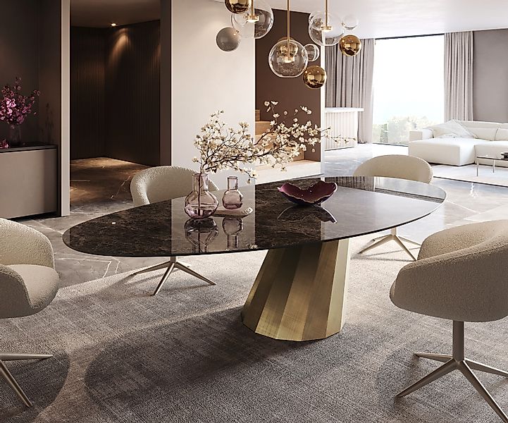 Esstisch Edge Oval 280x130 Keramik Laminam® Emperador Extra Lucidato Dunkel günstig online kaufen