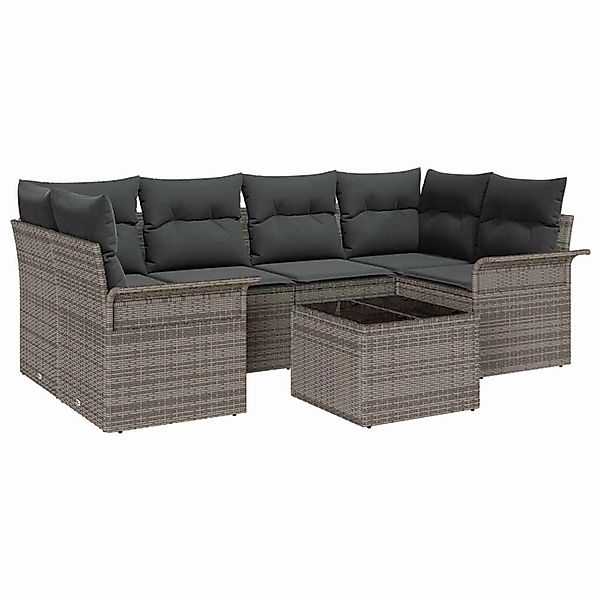 vidaXL Garten-Sofa-Set 7-Tlg Grau Poly Rattan 3345259 günstig online kaufen