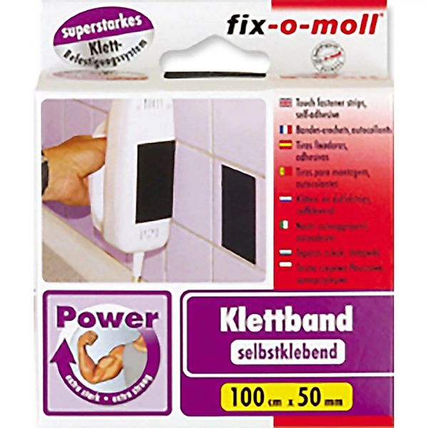 Fix-o-moll Power-Klettband selbstklebend Schwarz 100 cm x  50 mm günstig online kaufen