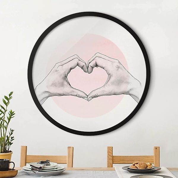 Rundes Bild mit Rahmen Illustration Herz Hände Kreis Rosa Weiß günstig online kaufen