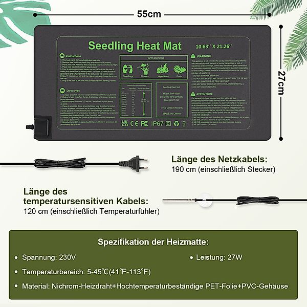Clanmacy Heizmatten Heizmatte Thermostat Zimmergewächshaus Pflanzen günstig online kaufen