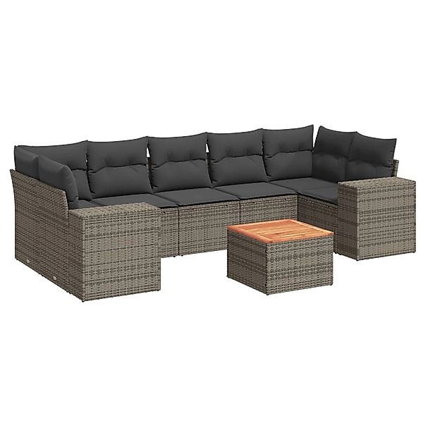 vidaXL 8-Tlg Garten-Sofagarnitur mit Kissen Grau Poly Rattan 3257691 günstig online kaufen