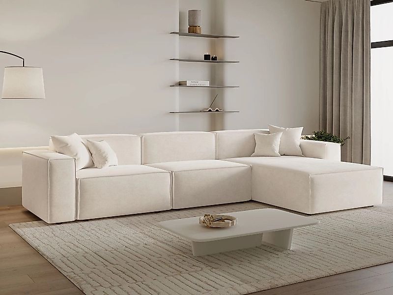 GrainGold Ecksofa L-Form ARIZONA - 265x180 cm, Creme, Rechts, Wellenfedern, günstig online kaufen