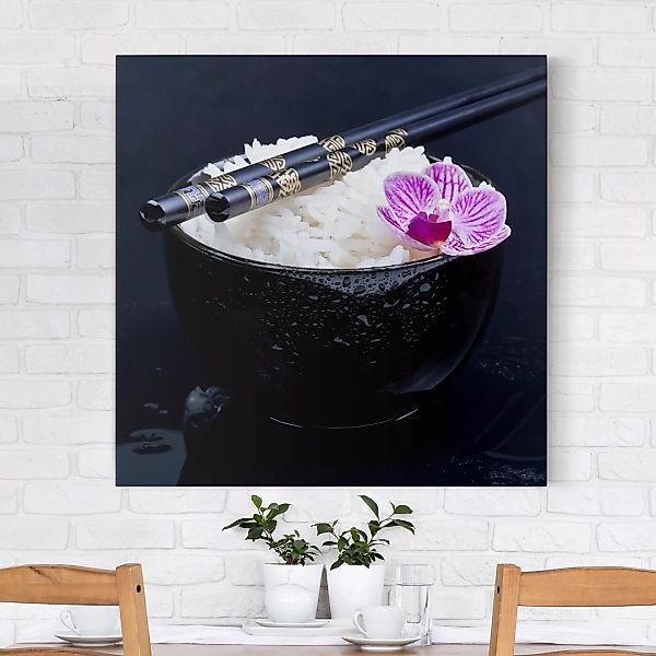 Leinwandbild Reisschale mit Orchidee günstig online kaufen