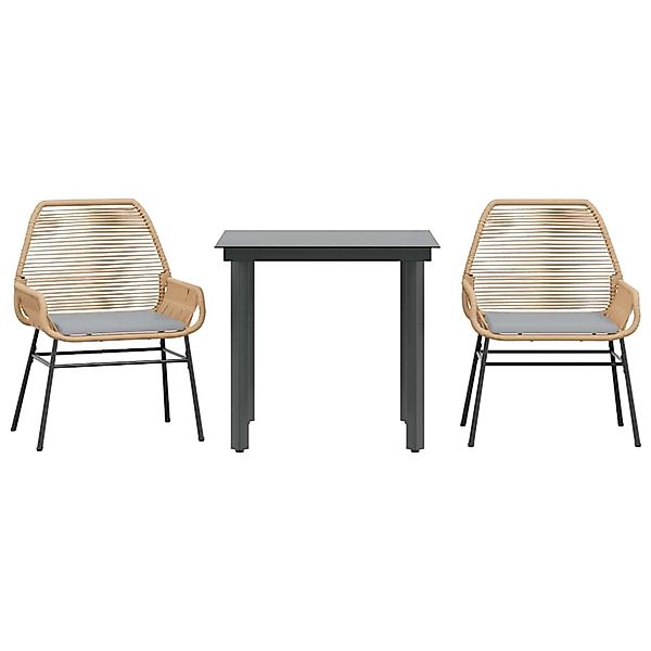 vidaXL 3-Tlg Garten-Essgruppe mit Kissen Braun Poly Rattan Glas 3334569 günstig online kaufen