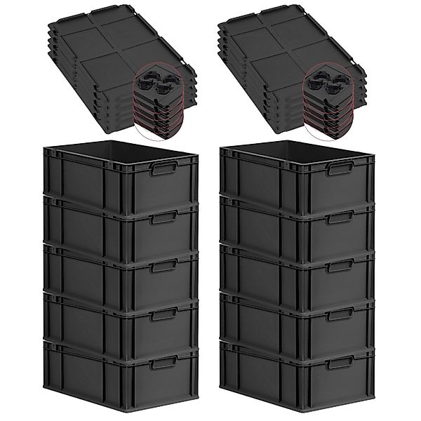 PROREGAL SparSet 10x Eurobox Nextgen Grip Mit Auflagedeckel Und Schwarzen V günstig online kaufen