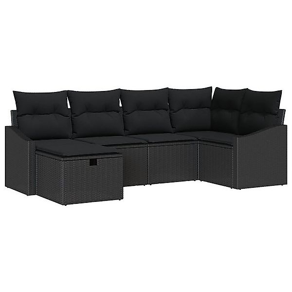 vidaXL Loungesofa 6-teiliges Garten-Sofa-Set mit Kissen Schwarz Poly Rattan günstig online kaufen