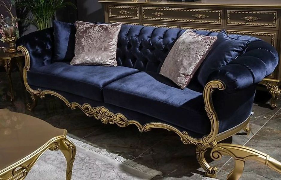 Casa Padrino Sofa Luxus Barock Samt Sofa Royalblau / Gold 240 x 82 x H. 83 günstig online kaufen