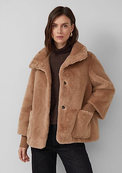 s.Oliver Winterjacke Outdoor-Jacke Teddyplüsch-Jacke mit Rippstrick-Stulpen günstig online kaufen