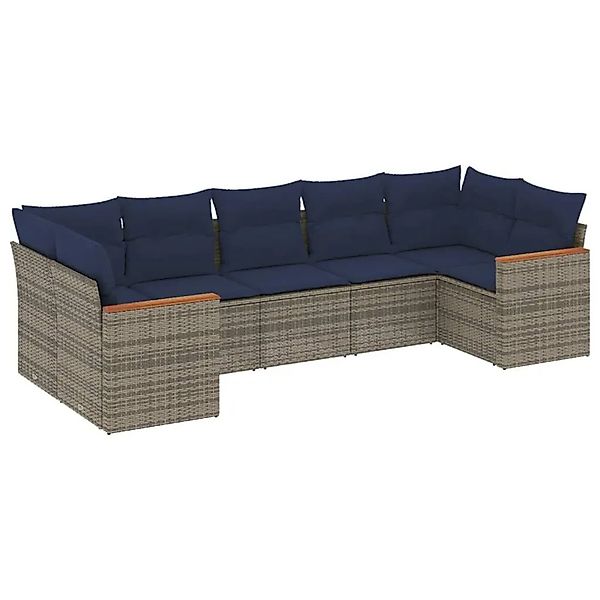 vidaXL 7-Tlg Gartensofa-Set mit Kissen Grau Polyrattan 3226271 günstig online kaufen