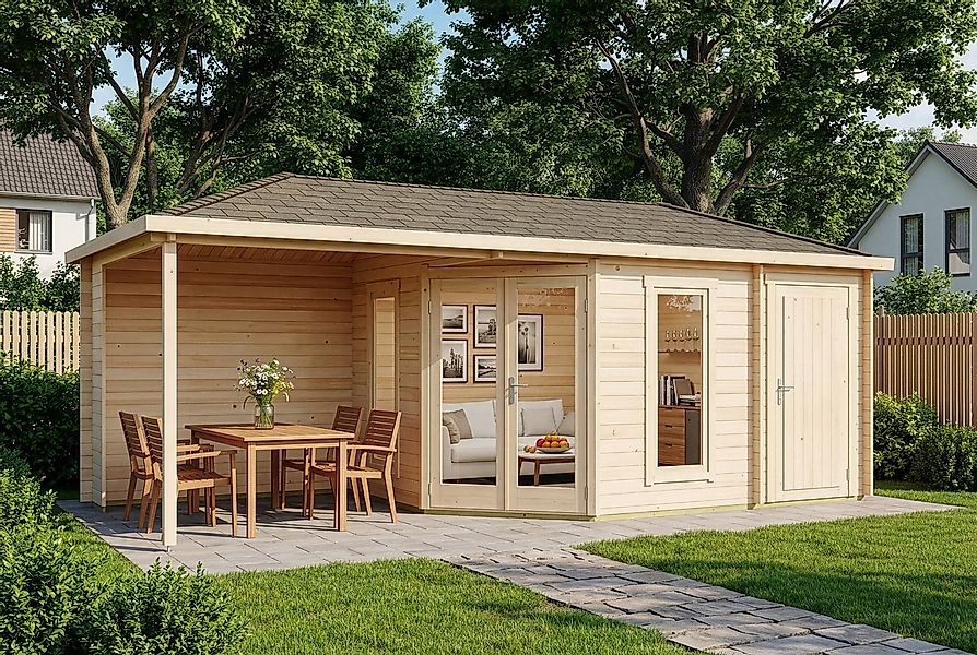 Alpholz Gartenhaus Holz 5-Eck Liwa mit Anbau, BxT: 728x317 cm, in Naturbela günstig online kaufen