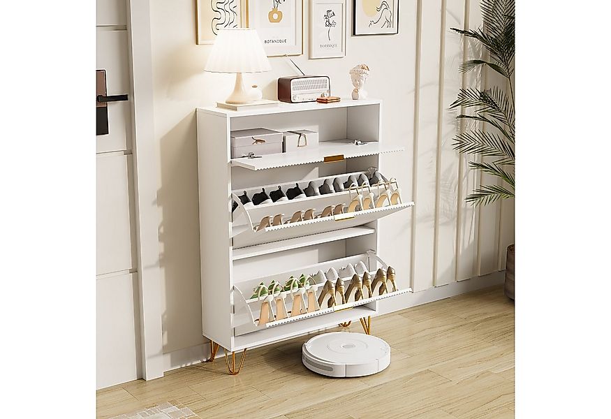 NMCXXO Schuhschrank Schuhregal weiß mit goldenen Akzenten, 3 Fächer günstig online kaufen