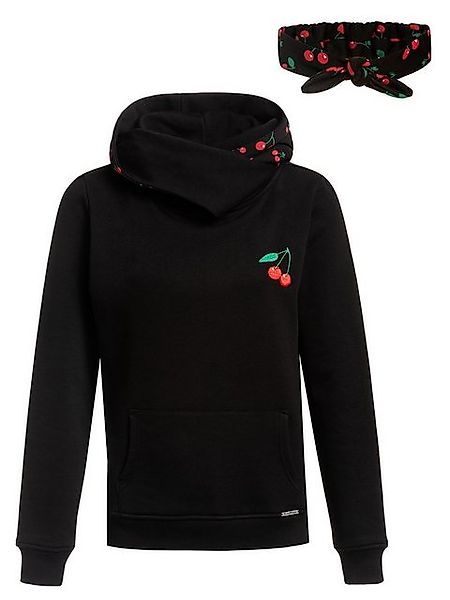 Pussy Deluxe Cherries Damen Schalkragenpullover schwarz allover günstig online kaufen