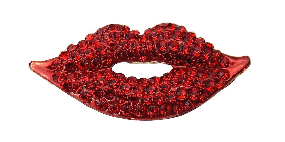 Ella Jonte Brosche, Kuss Lippen gold rot mit Strass Glitzer Ziernadel günstig online kaufen