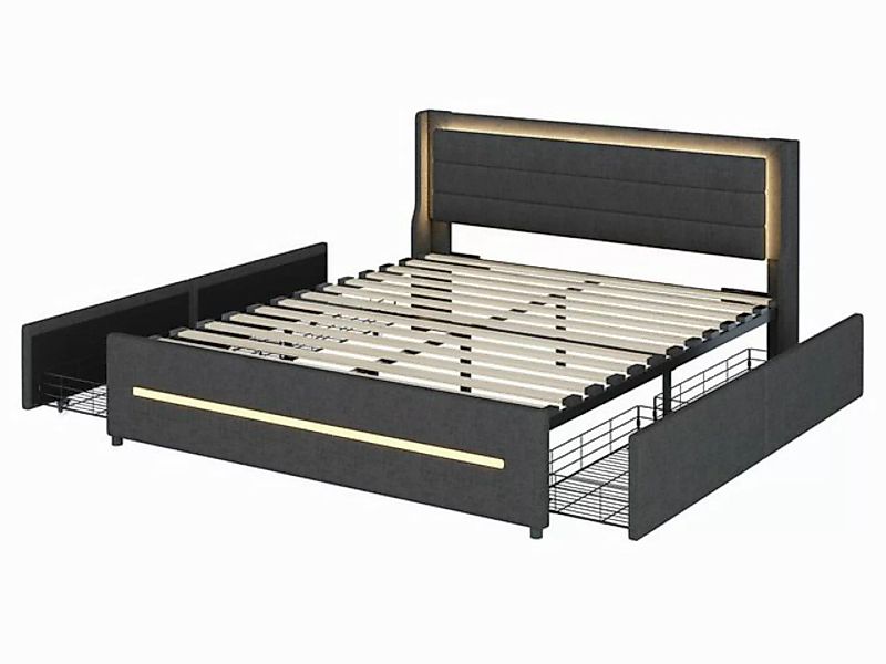 SeedWave Polsterbett Leinen Doppelbett mit Staubschublade und LED-Stimmungs günstig online kaufen