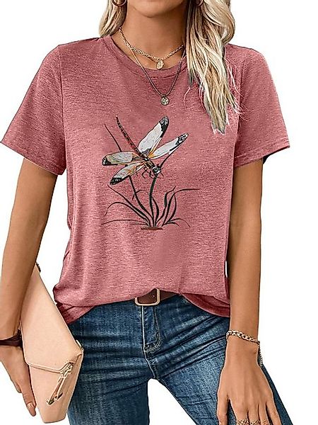 PYL Rundhalsshirt Damen bequemes Sommer Kurzarmbluse Locker Libelle Print-S günstig online kaufen