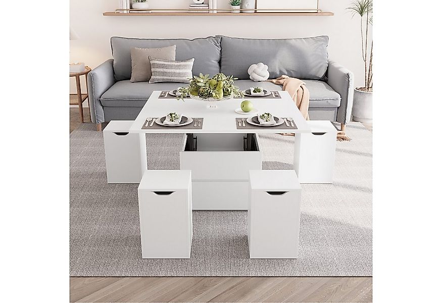VOWNER Couchtisch Höhenverstellbarer, 4-in-1 Mehrzweckcouchtisch, 4 Stühle, günstig online kaufen