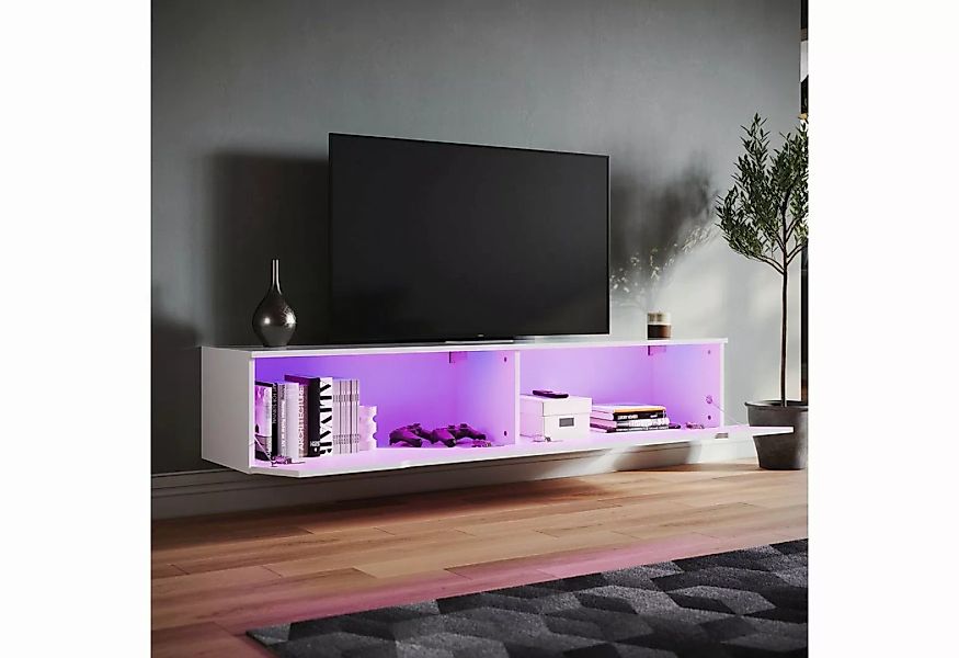 SONNI TV-Schrank Ein weißer, hängender TV-Schrank mit LED-Lichteffekten.160 günstig online kaufen