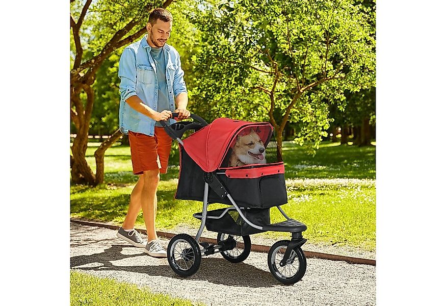 PawHut Hundebuggy mit Netzfenstern, Getränkbehalter, Aufbewahrungskorb, (kl günstig online kaufen
