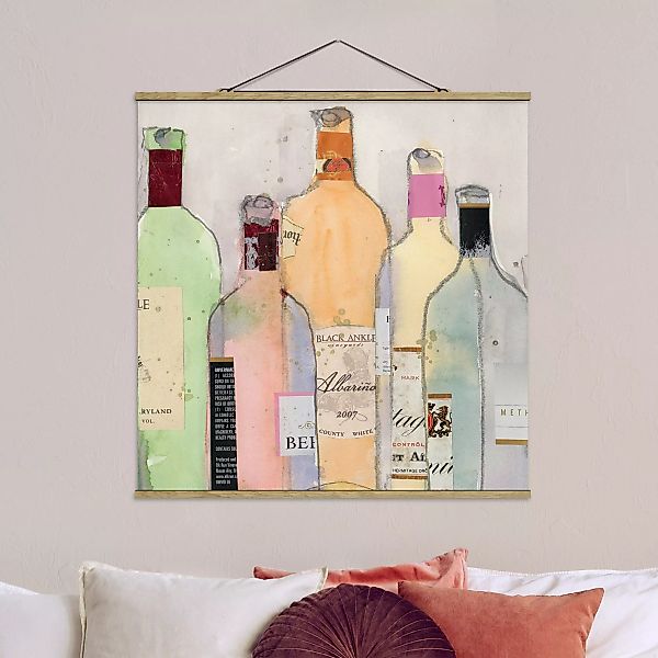 Stoffbild Küche mit Posterleisten - Quadrat Weinflaschen in Wasserfarbe II günstig online kaufen