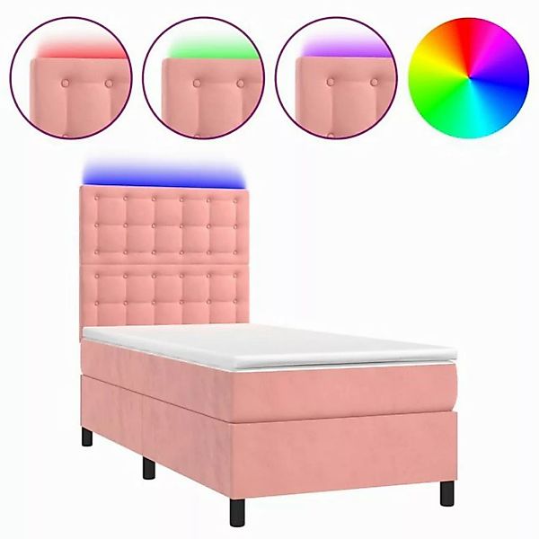 vidaXL Boxspringbett Boxspringbett mit Matratze LED Rosa 90x200 cm Samt Bet günstig online kaufen