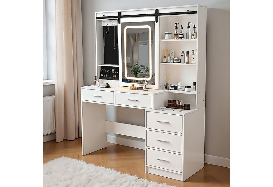 oyajia Schminktisch mit LED-Beleuchtung, Schiebespiegel (mit 5 Schubladen), günstig online kaufen