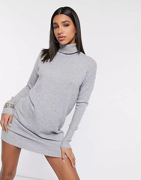 Vero Moda – Hellgrau meliertes Pulloverkleid mit Rollkragen günstig online kaufen