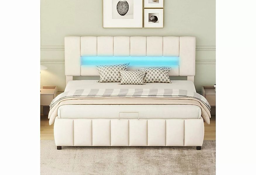 Fangqi Polsterbett 180x200 cm gepolstertes Doppelbett mit LED-Beleuchtung u günstig online kaufen