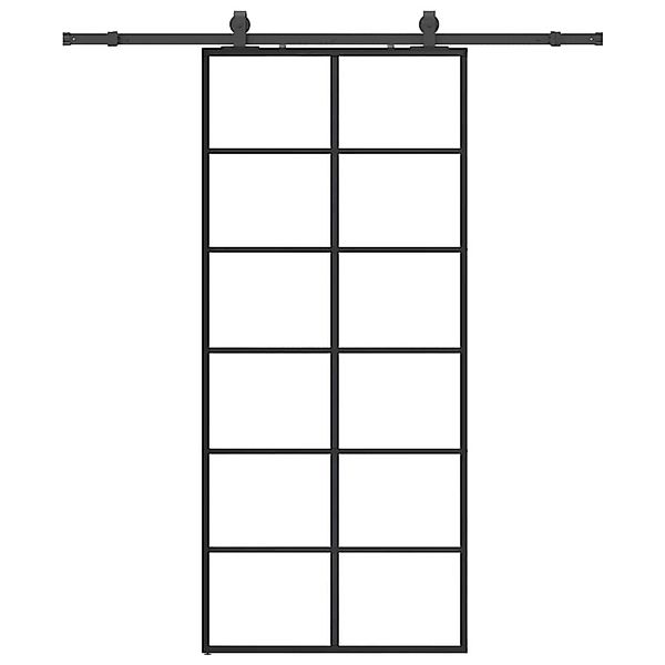 vidaXL Schiebetür mit Beschlag Schwarz 90x205 cm ESG-Glas 3375791 günstig online kaufen