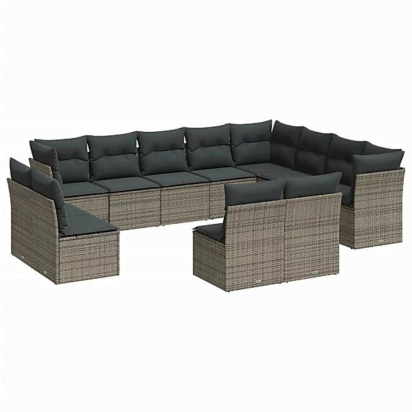 vidaXL 12-tlg Garten-Sofagarnitur mit Kissen Grau Poly Rattan Modell 7 günstig online kaufen