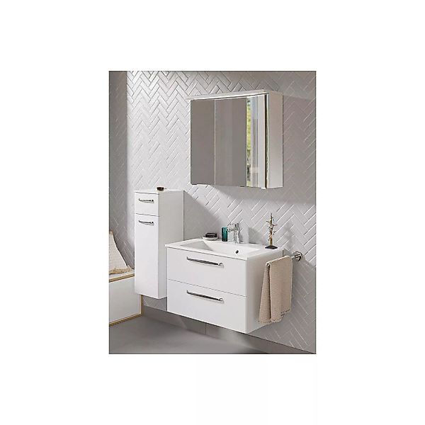Badmöbel Set mit Mineralmarmor Waschbecken TRENTO-66 in weiß Glanz, B/H/T: günstig online kaufen
