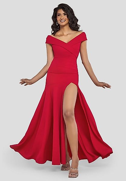 Goddiva Maxikleid Scuba Crepe Off Shoulder Front Split Maxi Dress langes Kl günstig online kaufen