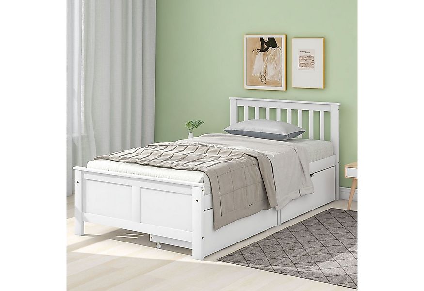 Flieks Massivholzbett, Kiefer Einzelbett mit 2 Schubladen 90x200cm günstig online kaufen