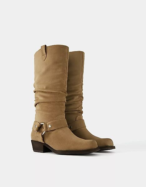 Bershka Flache Stiefel Im Slouchy-Fit Und Bikerlook Damen 35 Camel günstig online kaufen