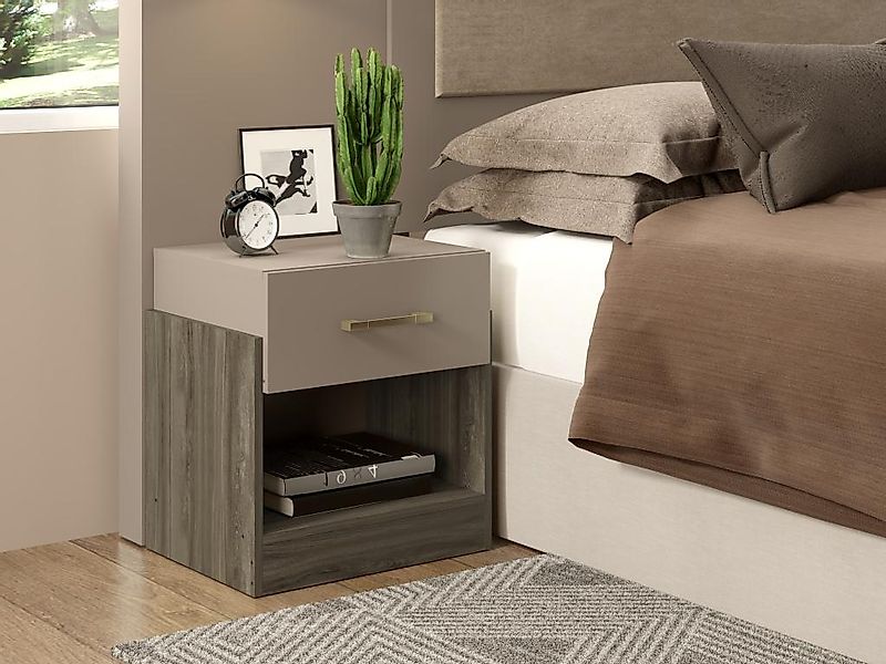 Nachttisch mit 1 Schublade & 1 Ablage - Braun & Taupe - BODIL II günstig online kaufen