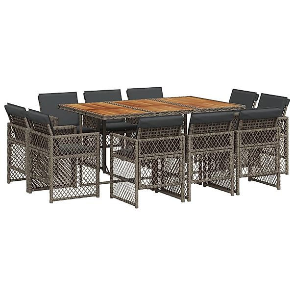 vidaXL 11-Tlg Garten-Essgruppe mit Kissen Grau Poly Rattan 3210854 günstig online kaufen