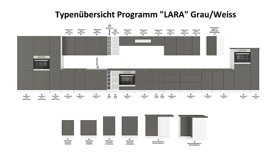 Küchen-Preisbombe Küchenzeile Lara Grau + Weiß günstig online kaufen
